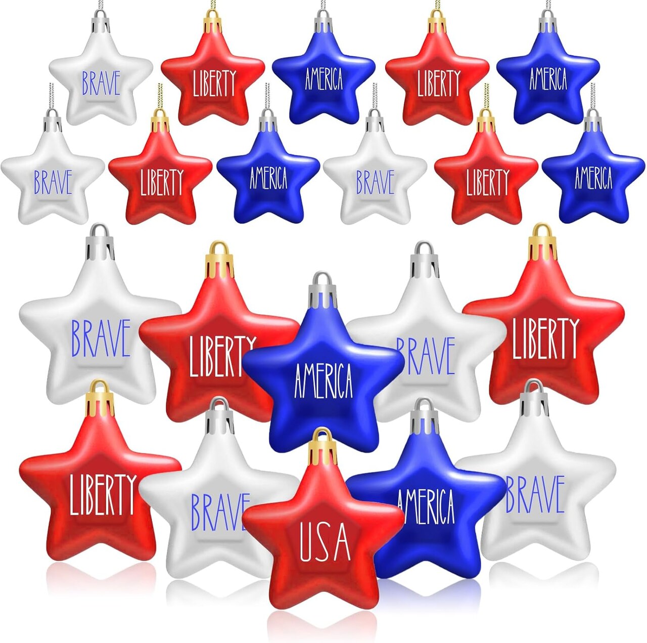 24Pcs 4th of July Patriotic Hanging Star Ornaments Hanging Small Star Decorations